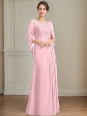 A-Line/Princess Scoop Floor-Length Mother of the Bride Dresses with Pleated & Sequins
