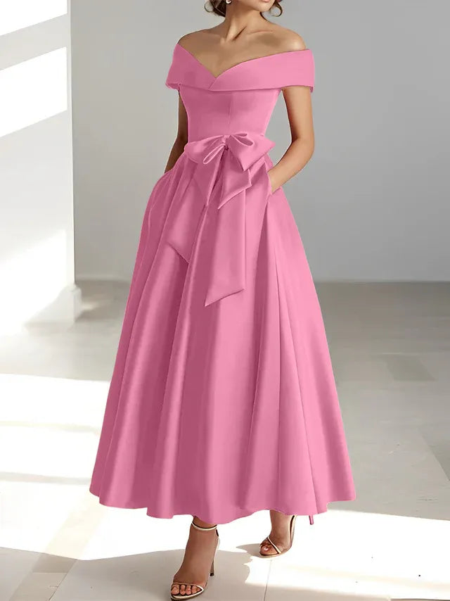 Princess Off-the-Shoulder Sleeveless Ankle-Length Mother of the Bride Dresses with Pockets