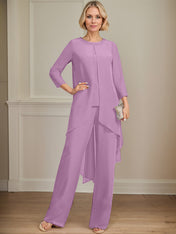 Separates Jumpsuit/Pantsuit Scoop Floor-Length Chiffon Mother of the Bride Dress With Sequins Beading