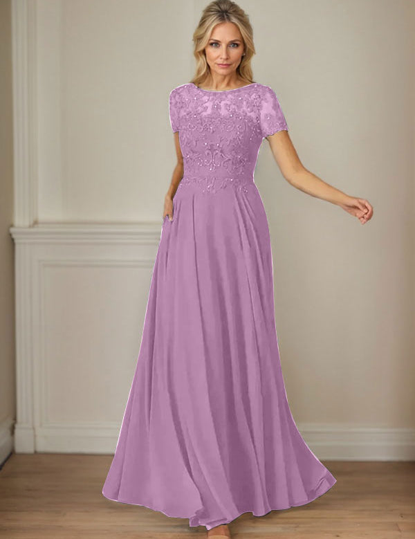 Dark Navy A-Line Boatneck Sequins Chiffon Dress