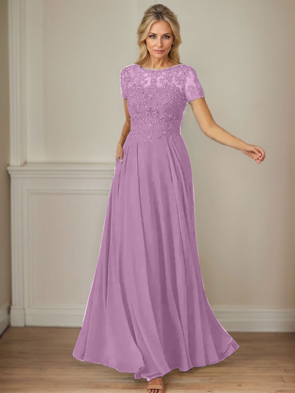 Dark Navy A-Line Boatneck Sequins Chiffon Dress