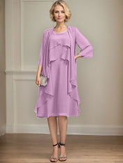 A-line Scoop Knee-Length Chiffon Mother of the Bride Dress With Beading