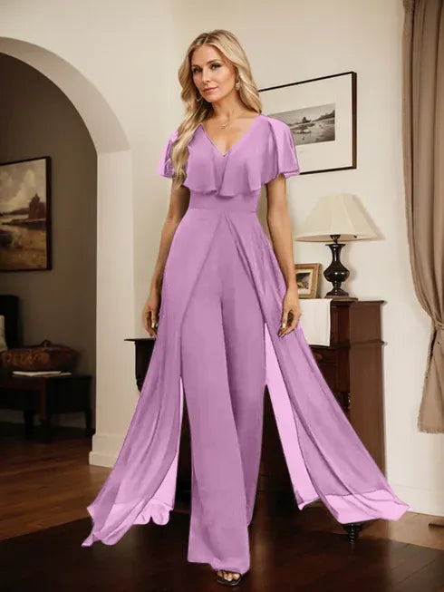 Pantsuit V-Neck Floor-Length Chiffon Evening Dress
