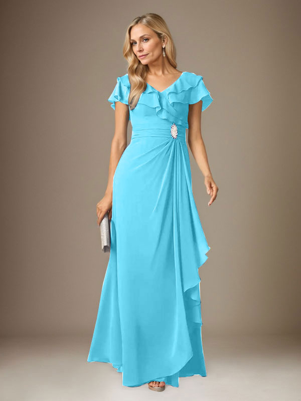 Stormy A-Line V-Neck Ruched Chiffon Dress