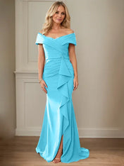 Sheath/Column V-Neck Illusion Floor-Length Lace Chiffon Mother of the Bride Dress With Pleated Sequins