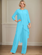 Separates Jumpsuit/Pantsuit Scoop Floor-Length Chiffon Mother of the Bride Dress With Sequins Beading