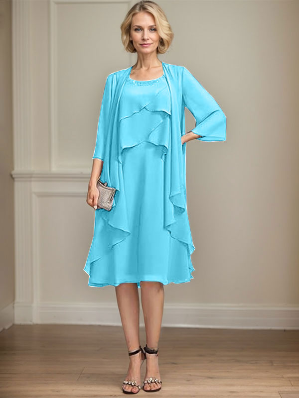 A-line Scoop Knee-Length Chiffon Mother of the Bride Dress With Beading
