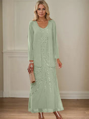Sheath/Column V-Neck Ankle-Length Mother of the Bride Dresses with Jacket & Sequins