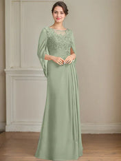 A-Line/Princess Scoop Floor-Length Mother of the Bride Dresses with Pleated & Sequins