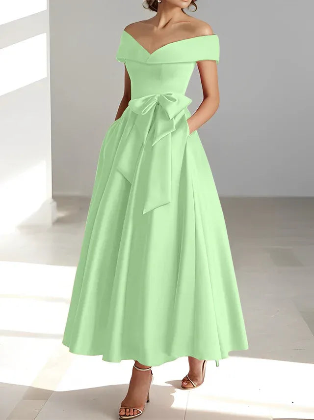 Princess Off-the-Shoulder Sleeveless Ankle-Length Mother of the Bride Dresses with Pockets