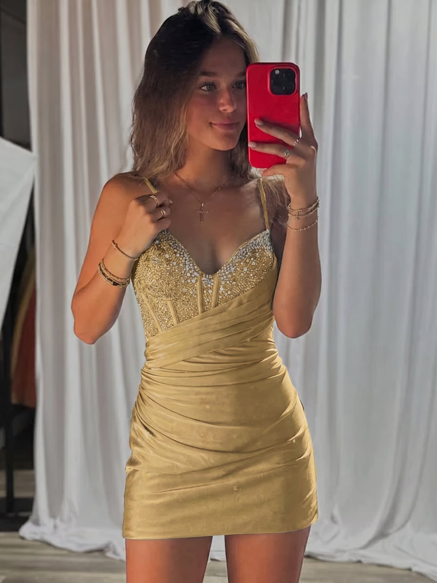Beaded V Neck Corset Bodice Homecoming Dress