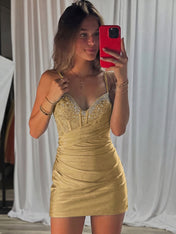 Beaded V Neck Corset Bodice Homecoming Dress