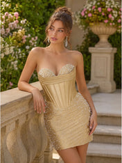 Sweetheart Pearl Beaded Corset Short Homecoming Dresses