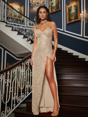 Sequin Strapless Sweetheart Long Prom Dress with High Slit