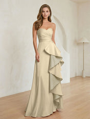 Formal Evening Dress Blush Strapless Ruffle Maxi Dress Gown