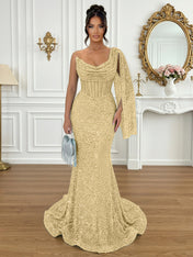 Glamorous Ice Blue One-Shoulder Sequin Corset Mermaid Prom Dresses