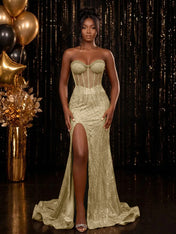 Strapless Sequin-Embellished Mermaid Prom Dress