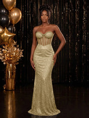 Strapless Sequin-Accented Mermaid Prom Dress with High Slit