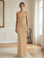 Green Formal Evening Dress Sheath One Shoulder Sleeveless Maxi Dress Gown