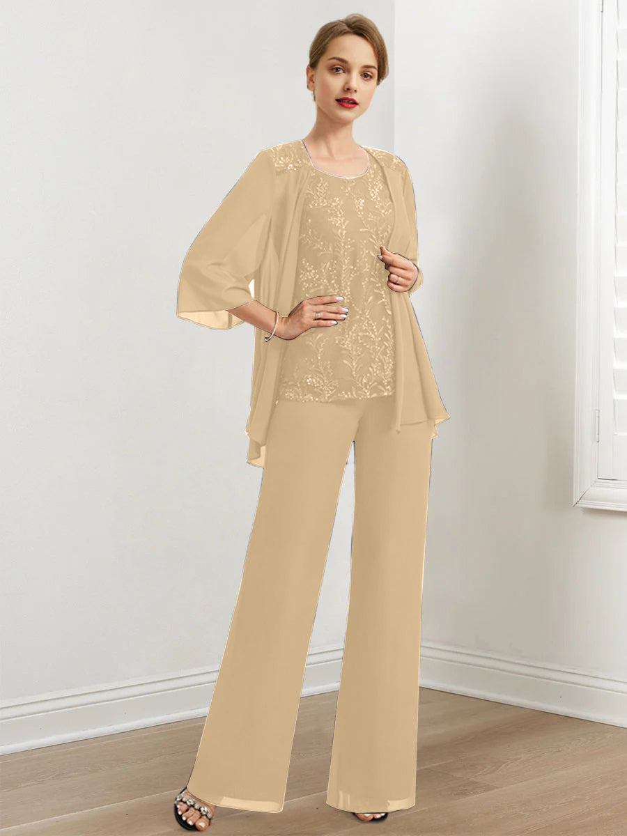 Chiffon Mother of the Bride Pantsuits with Sequins & Jacket