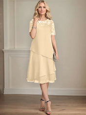 A-line Scoop Illusion Knee-Length Lace Chiffon Mother of the Bride Dress With Sequins