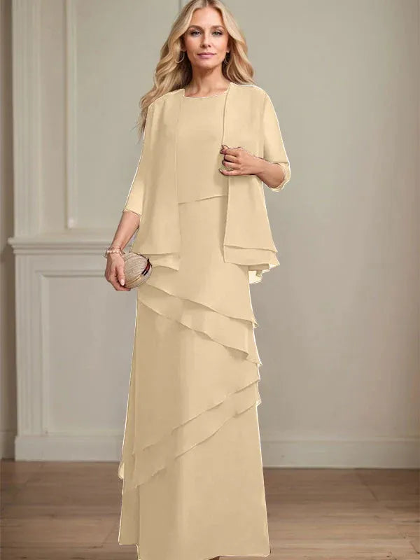 Sheath Scoop Floor-Length Chiffon Mother of the Bride Dress