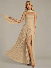 Navy A Line Satin Off The Shoulder Sleeveless Floor Length Dress