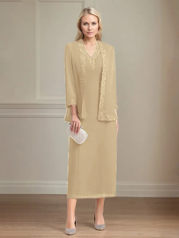 4 Sleeves Tea Length Mother Of The Bride Dress