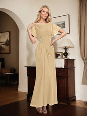 A-line Scoop Ankle-Length Chiffon Mother of the Bride Dress With Beading Pleated