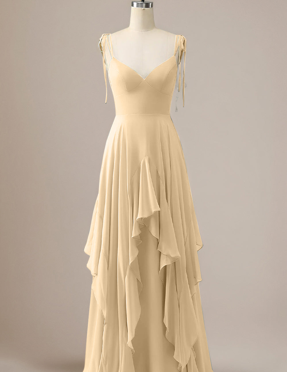 Elegant Dusty Blue A Line Spaghetti Straps Chiffon Long Bridesmaid Dress with Ruffles
