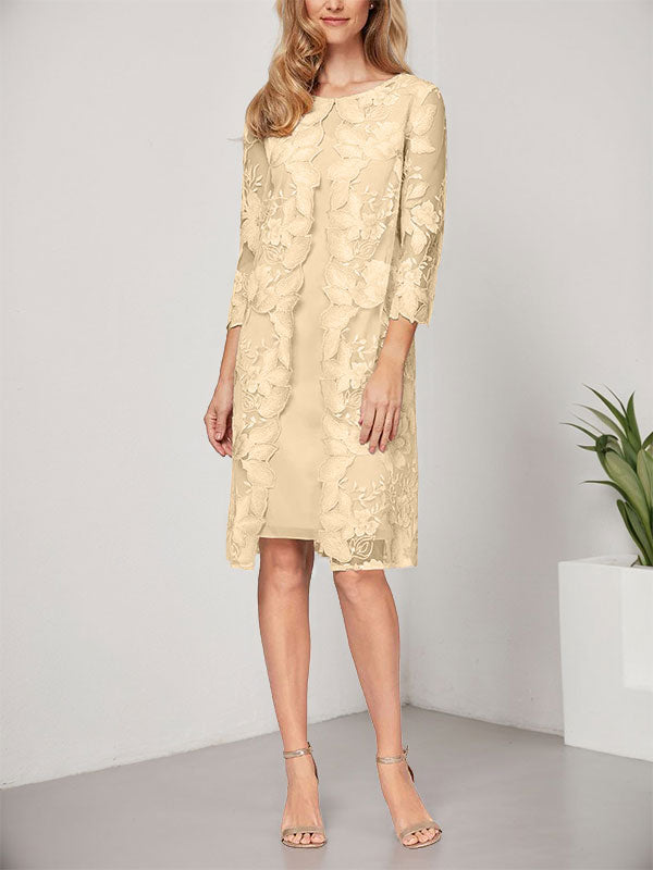 A-line Scoop Knee-Length Chiffon Lace Mother of the Bride Dress With Jacket