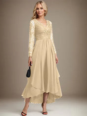 A-line V-Neck Asymmetrical Lace Chiffon Mother of the Bride Dress