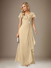 Stormy A-Line V-Neck Ruched Chiffon Dress