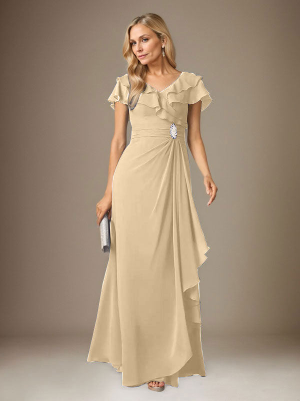 Stormy A-Line V-Neck Ruched Chiffon Dress