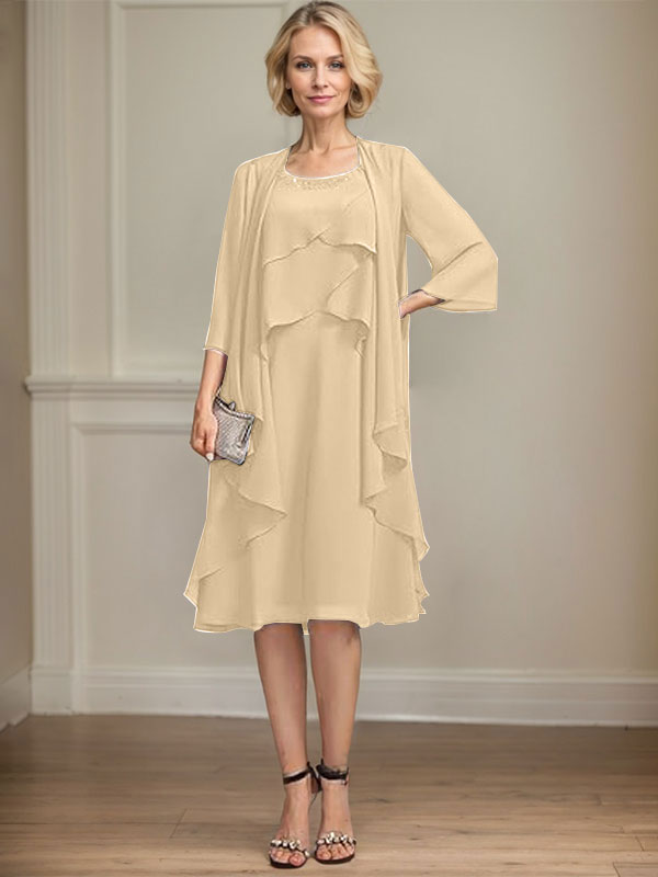 A-line Scoop Knee-Length Chiffon Mother of the Bride Dress With Beading