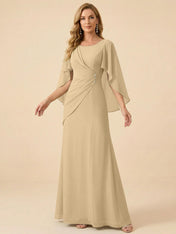 Sage Green Chiffon Beaded Mother of the Bride Dress with Cape Sleeves