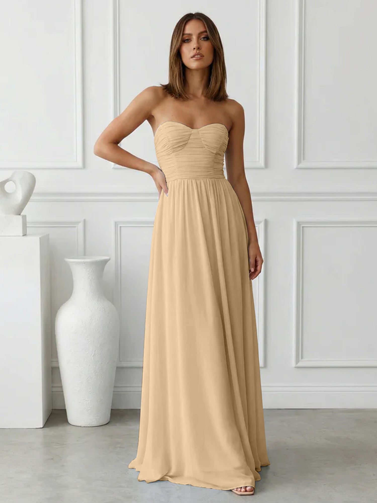 Light Blue Sweetheart Chiffon A Line Maxi Dress with Pleat