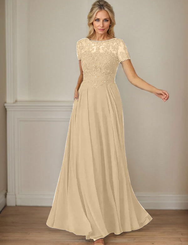 Dark Navy A-Line Boatneck Sequins Chiffon Dress