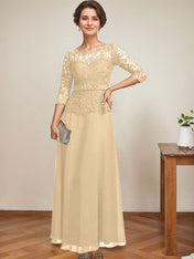 A-line Scoop Illusion Ankle-Length Chiffon Lace Mother of the Bride Dress With Rhinestone Beading