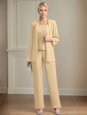 Chiffon Square Neck Sleeveless Floor Length Mother of the Bride Pantsuits
