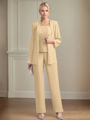Chiffon Square Neck Sleeveless Floor Length Mother of the Bride Pantsuits
