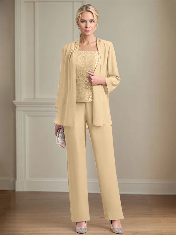 Chiffon Square Neck Sleeveless Floor Length Mother of the Bride Pantsuits