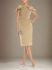 Sheath/Column Stretch Crepe Scoop Short Sleeves Knee Length Dress
