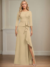 Sheath/Column Scoop Floor-Length Stretch Crepe Dress With Cascading Ruffles Appliques
