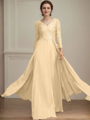 A-line V-Neck Floor-Length Lace Chiffon Mother of the Bride Dress With Sequins