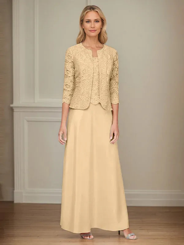 Robe veste en dentelle pailletée et jupe en satin avec veste ouverte 