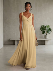 Elegant Soft Blush Twist-Front Chiffon Maxi Gown