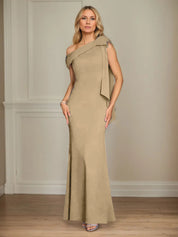 Trumpet/Mermaid One Shoulder Sleeveless Stretch Crepe Mother of the Bride Dress With Bow