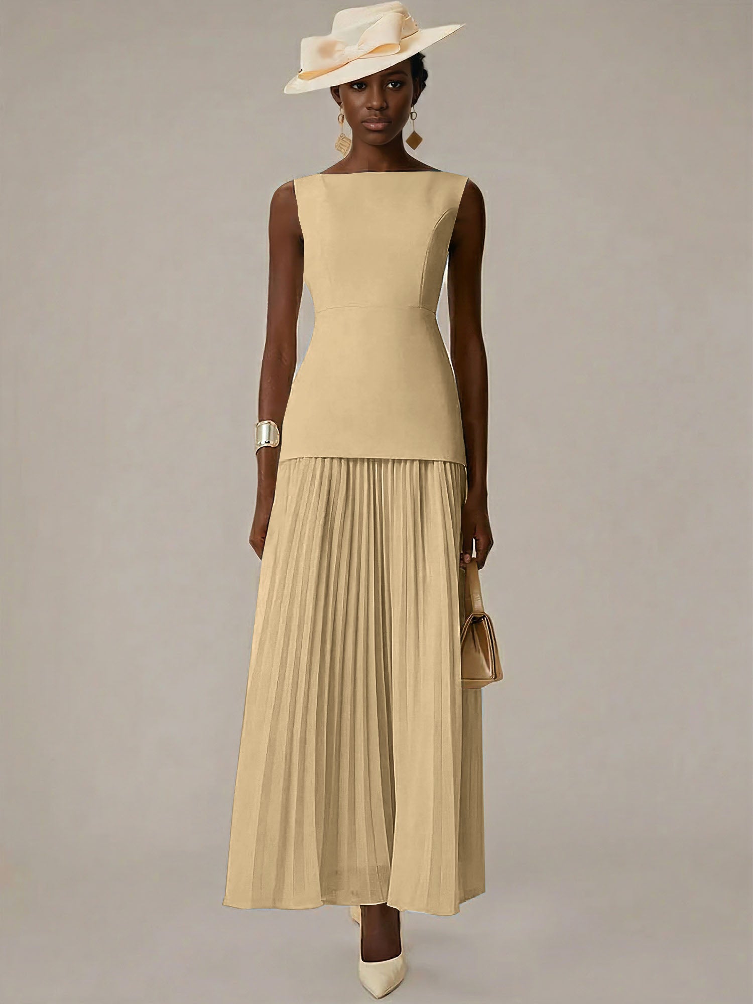 White A Line Chiffon Round Neck Sleeveless Floor Length Dresses