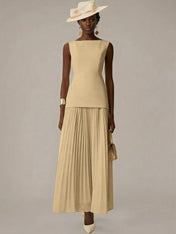 White A Line Chiffon Round Neck Sleeveless Floor Length Dresses